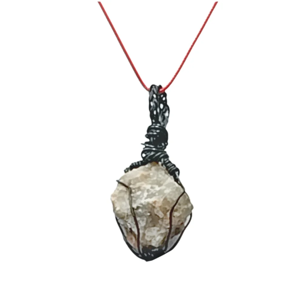 Raw Pink Quartz Statement Necklace w/ Red Leather Cord | NWOT